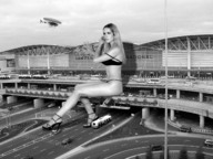 giantess collage city blonde monochrome destruction high_heels buildings helicopter wonderslug sitting legs bus streets vehicles vehicle_crush overpass looking_at_tiny suzi_lorraine