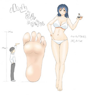 drawing giantess panties feet size_difference handheld barefoot cleavage bra soles shrunken_men size_comparison