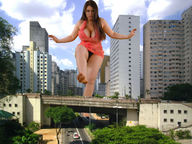 giantess collage city barefoot cleavage buildings huge_breasts brunette lingerie sky looking_at_viewer raised_foot daphne_rosen overpass zigi550