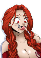 drawing vore color licking handheld cleavage red_eyes gloves red_hair shrunken_woman fairy_tail jitensha flare_corona lucy_heartfilia