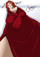 breasts drawing vore color cleavage low_angle gloves red_hair fairy_tail jitensha point_of_view licking_lips rubbing_belly flare_corona lucy_heartfilia