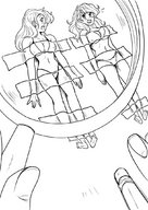 drawing monochrome swimsuit shrunken_woman tape magnifying_glass jitensha artytoons