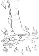 drawing monochrome swimsuit boots foot_crush shrunken_woman grass jitensha artytoons