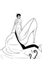 nude monochrome high_heels dress shrunken_woman jitensha shrunken_out_of_clothes ada_wong