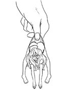 drawing monochrome handheld hand shrunken_woman dangle between_fingers jitensha