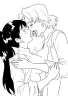 drawing vore monochrome giant mouth couple kissing shrunken_woman jitensha maya shinji_ikari ritsuko