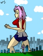 drawing city color ino buildings multiple_sizes grass giantesses sky trees sakura_hanaro naruto_(series)