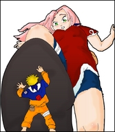 drawing crush color naruto sakura_haruno shoes low_angle shrunken_men looking_down point_of_view raised_foot imminent_crush naruto_uzumaki naruto_(series)