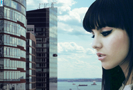 giantess collage black_hair water brunette face skyscraper boats sky window_washer giantesscity looking_at_tiny ewa_farna