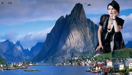 collage mega black_hair clothed cleavage boots kneeling airplane village mountains lake houses zitukx sharon_den_adel