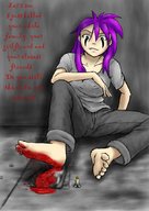 drawing crush clothed soles purple_hair blood story gore shrunken_men sitting misery cruel goo looking_at_tiny squashedtogoo