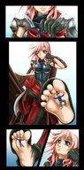drawing feet color barefoot soles final_fantasy domination in_shoe pink_hair gloves entrapment pinned under_foot lightning panels