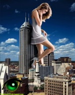 giantess collage city blonde high_heels buildings dress legs looking_down skyscraper clouds sky toxiceyegts