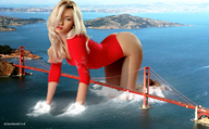 giantess collage blonde bridge clothed crawling bay golden_gate_bridge looking_at_viewer wading giantessiscool