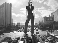 giantess collage monochrome clothed high_heels traffic wonderslug streets clouds sky las_vegas looking_at_viewer vehicle_crush casinos