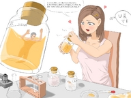 drawing nude penis shrunken_men pee entrapment cruel skeleton jar experiment lab jars foreign_text uru looking_at_tiny test_tube beaker labels