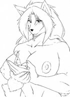 breasts drawing gentle micro furry macro monochrome handheld shrunken_men lineart looking_at_tiny
