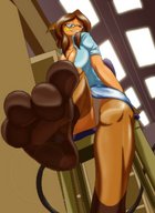 drawing pokemon panties furry macro upskirt raichu cleavage soles glasses low_angle smiling paws sitting looking_down foot_pov floor_view point_of_view