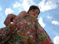 black_hair dress hand face sky point_of_view
