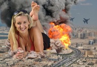 giantess collage city blonde destruction barefoot cleavage soles lying_down fire jets smoke looking_at_viewer zigi550
