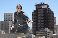 giantess collage buildings helicopter brunette wonderslug police men rooftop missy_peregrym looking_at_tiny