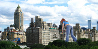 giantess collage city clothed buildings jeans wonderslug red_hair sky trees behind_view holding_vehicle