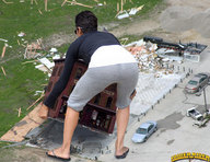 giantess collage destruction buildings vehicles lifting flip_flops behind_view lowerrider