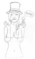 vore handheld topless shrunken_men swallowed pencil_drawing freckles tophat doktorvore