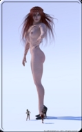 breasts giantess nude high_heels red_hair shrunken_woman looking_at_viewer y_phil digital_render