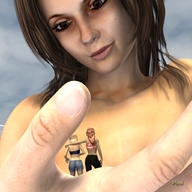 giantess handheld brunette shrunken_woman looking_at_tiny plusi check_me_out digital_render