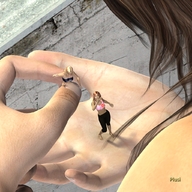 giantess handheld brunette shrunken_woman between_fingers looking_at_tiny plusi check_me_out digital_render