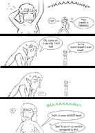 breasts drawing giantess vore monochrome tongue mouth story shrunken_woman panels