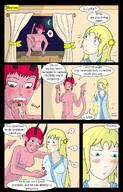 breasts drawing horns angel blonde color tongue mouth handheld implied_insertion story red_hair shrunken_men demoness panels moebius