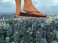 collage feet city mega destruction buildings sandals skyscraper smoke under_foot flip_flops giantess_feet