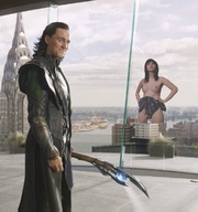 breasts nipples giantess collage city mega black_hair color futanari penis buildings brunette topless weapon river avengers clouds outdoors sky flat_chest new_york_city semi_nude hands_on_hips bailey_jay loki bare_legs marvel_comics chrysler_building trans marvel_cinematic_universe