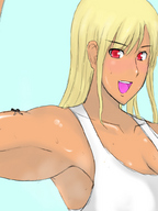 drawing blonde climbing red_eyes shrunken_men muscles