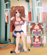 drawing color exercise barefoot cleavage shrunken_character pec_dec between_breasts