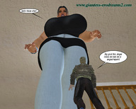 low_angle story shrunken_men looking_down ilayhu indoors point_of_view imminent_crush looking_at_tiny digital_render