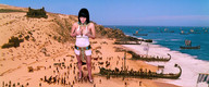 giantess crush collage black_hair cleavage high_heels buildings blood breast_crush hand sand under_foot looking_at_tiny ancient_times redfiredog