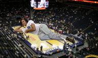 giantess collage clothed lying_down people sneakers spectators basketball_court lowerrider