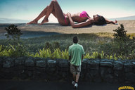 bikini giantess collage brunette lying_down sunbathing watching lowerrider