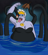 drawing giantess vore color tongue mouth cleavage ocean caught tentacles disney octopus ariel the_little_mermaid shrunken_mermaid looking_at_tiny professordoctorc ursula