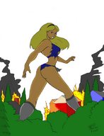 breasts drawing giantess mega blonde color butt destruction rampage angry socks fire wonderland alice_in_wonderland disney trees ripped_clothing hairband musclebabe26 alice