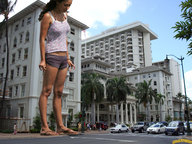 giantess collage feet buildings brunette street shrunken_people looking_down flip_flops sidewalk mila_kunis lowerrider