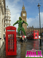 giantess collage city swimsuit cleavage street muscles looking_at_viewer clock_tower she_hulk zigi550 green_skin
