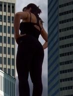 giantess collage brunette low_angle between_buildings behind_view