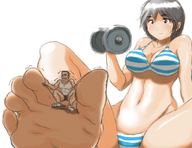 drawing feet swimsuit toes barefoot cleavage soles shrunken_men between_toes toe_crush bikuta looking_at_tiny dumbbell