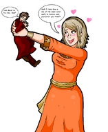 drawing blushing blonde color handheld playful dress shrunken_men shrunken_man holding dialogue looking_at_tiny ileana karsh zgriffen1 twitches