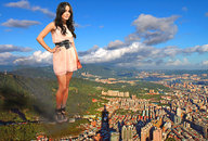 collage feet city mega black_hair destruction high_heels buildings dress sandals mountains clouds sky vanessa_hudgens