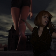 barefoot buildings low_angle shrunken_woman set point_of_view pointing thevestige digital_render